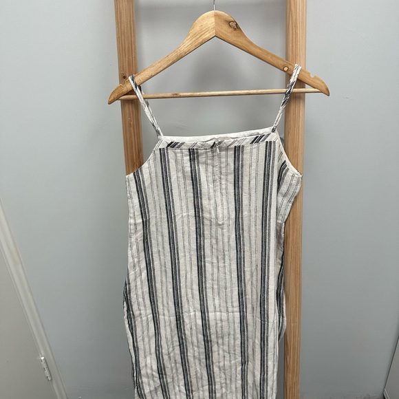 Nude Lucy Brooke Linen Stripe Dress MIDI White Navy Size M Summer Casual 12 - Picture 4 of 5